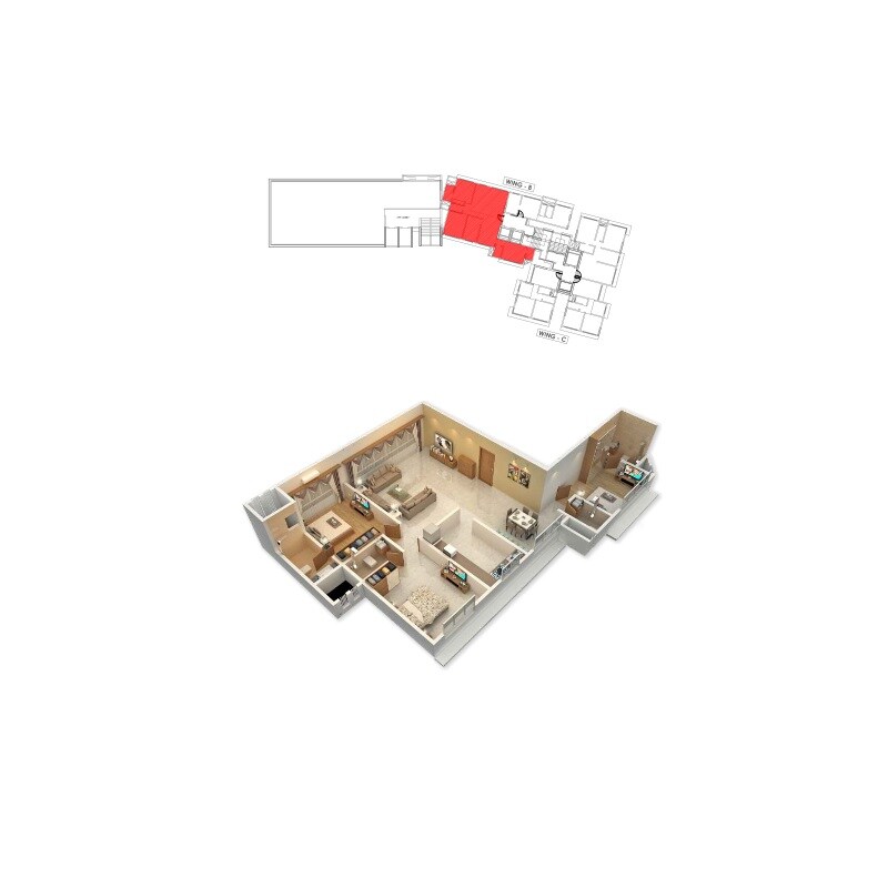 Floor plan of 3 BHK 1168 Sq. Ft. Apartment in Sanjay Evergreen Woods, Mumbai