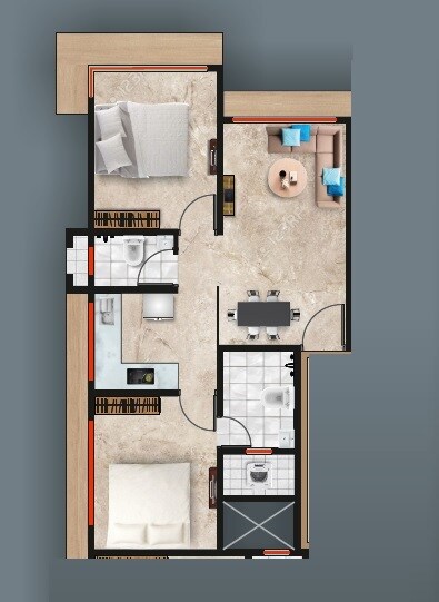 Floor plan of 2 BHK 565 Sq. Ft. Apartment in Sanjog Heritage, Mumbai