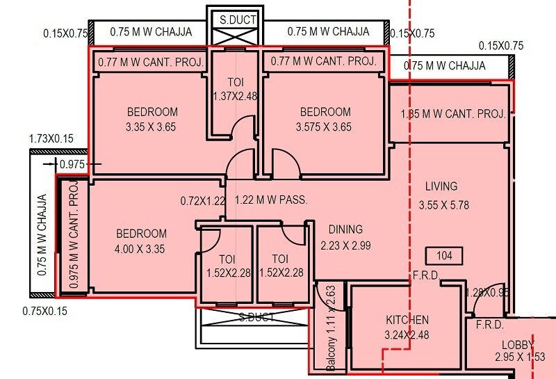 3 BHK 1105 Sq. Ft. Apartment