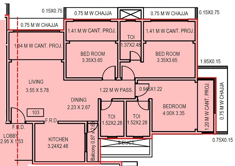 3 BHK 955 Sq. Ft. Apartment