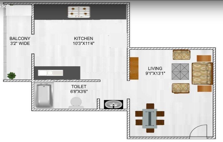 Floor plan of 1 BHK 515 Sq. Ft. Apartment in Sankalp Beauty Height, Mumbai