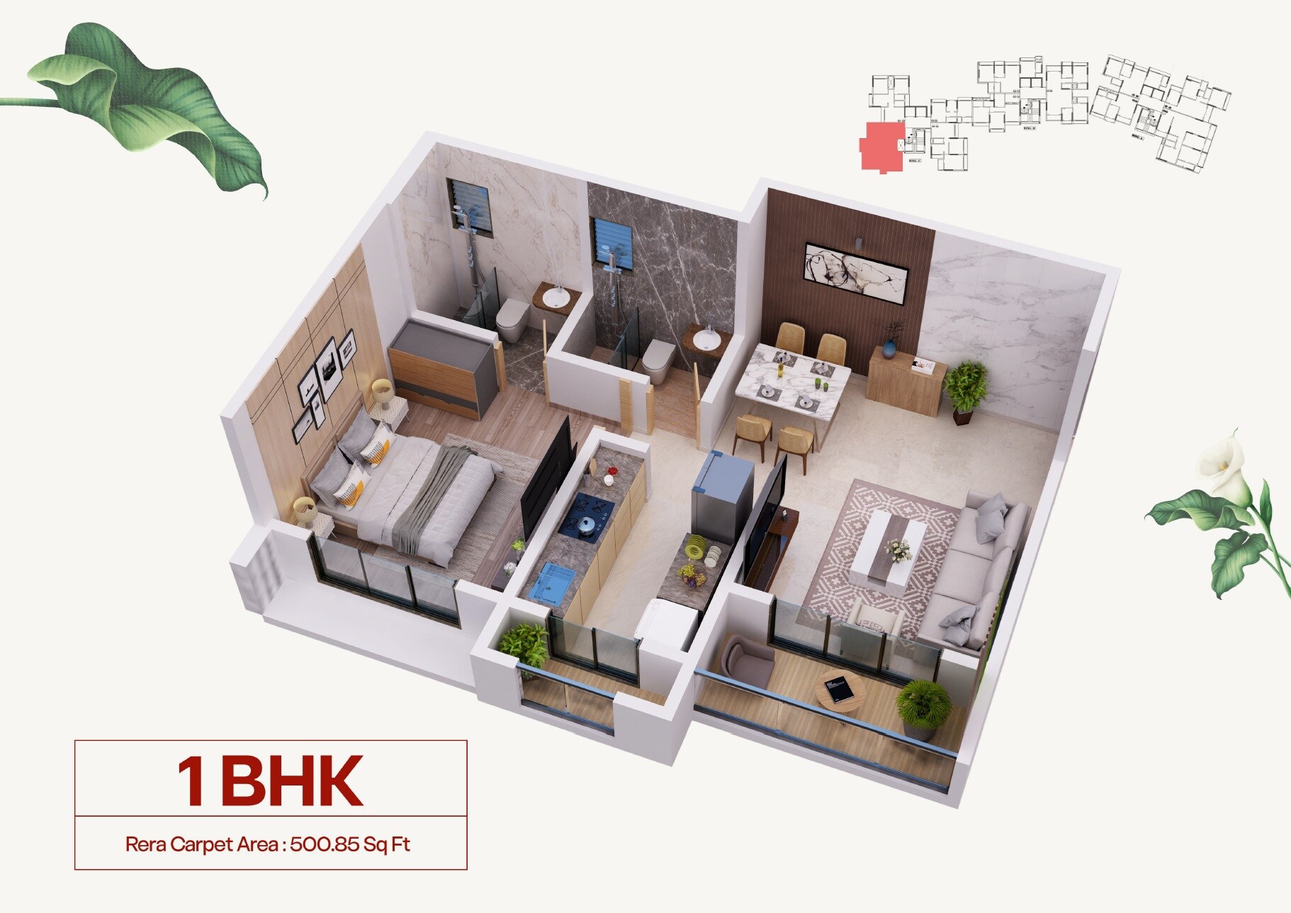 Floor plan of 1 BHK 501 Sq. Ft. Apartment in Sanmati Raghukul CHS, Mumbai