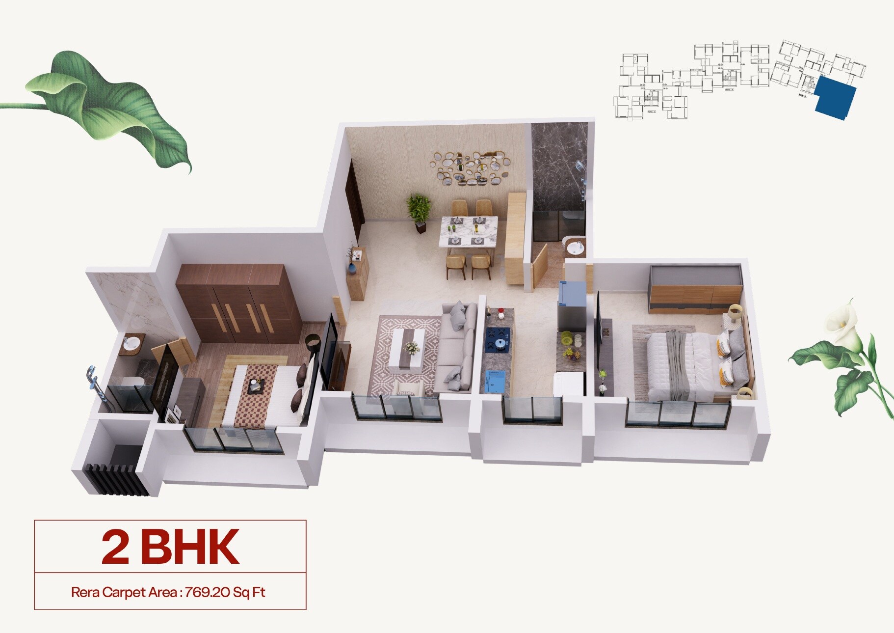 Floor plan of 2 BHK 770 Sq. Ft. Apartment in Sanmati Raghukul CHS, Mumbai