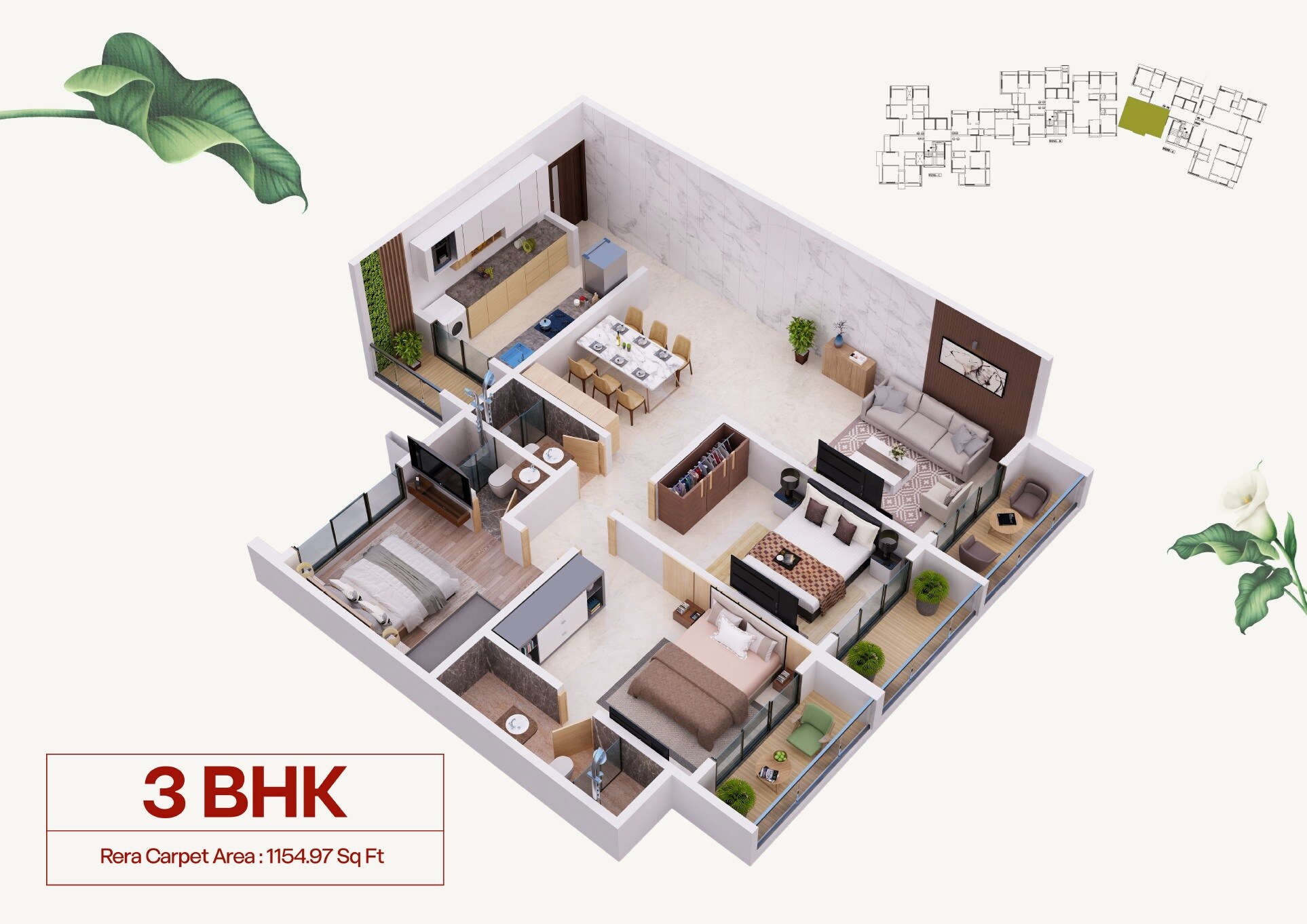 Floor plan of 3 BHK 1155 Sq. Ft. Apartment in Sanmati Raghukul CHS, Mumbai