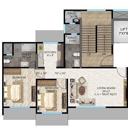 Floor plan of 2 BHK 717 Sq. Ft. Apartment in Sanskriti Anantaya Apartments, Mumbai
