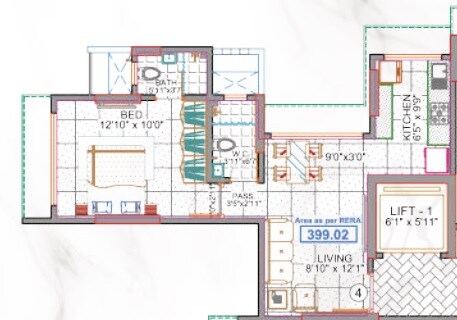 Floor plan of 1 BHK 399 Sq. Ft. Apartment in Sanskruti Splendour, Mumbai