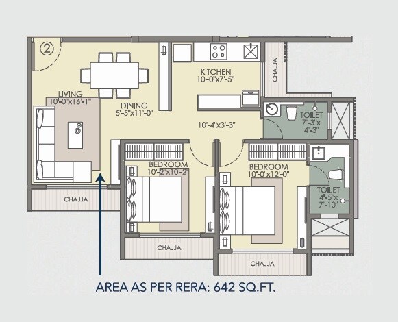 Floor plan of 2 BHK 642 Sq. Ft. Apartment in Sanskruti Vrushi, Mumbai