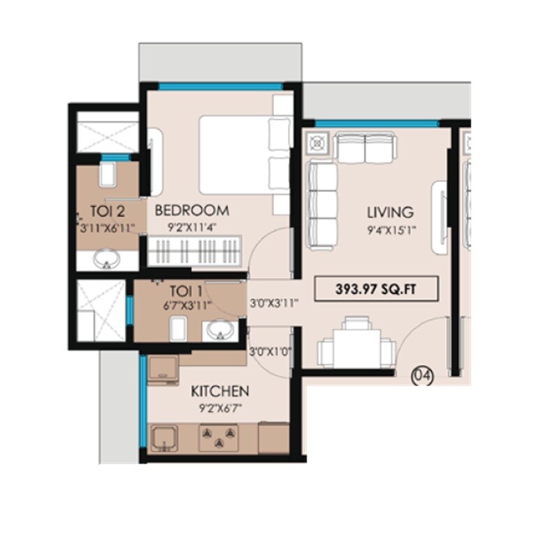 Floor plan of 1 BHK 481 Sq. Ft. Apartment in Sanyam Ashok Odyssey A Wing, Mumbai