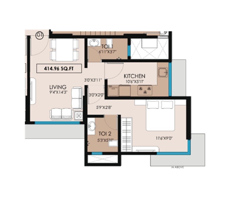 Floor plan of 1 BHK 415 Sq. Ft. Apartment in Sanyam Ashok Odyssey A Wing, Mumbai