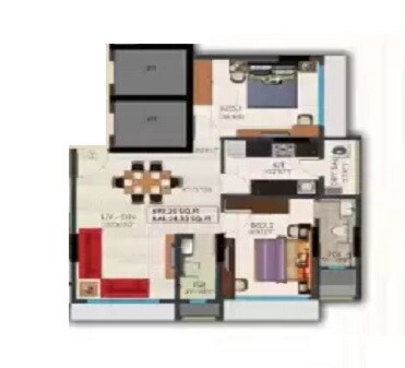 Floor plan of 2 BHK 750 Sq. Ft. Apartment in Sanyam Ashok Odyssey A Wing, Mumbai