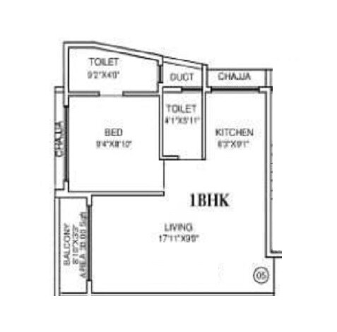 Floor plan of 1 BHK 421 Sq. Ft. Apartment in Saptarshi Mark, Mumbai