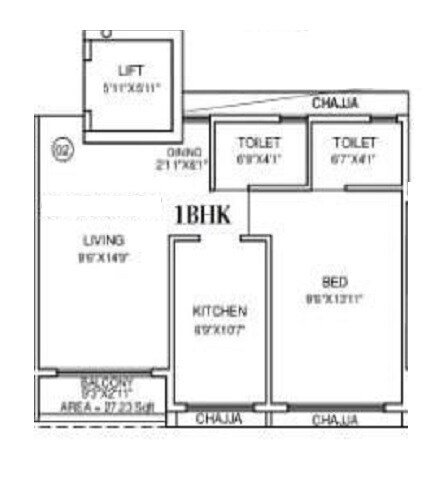 Floor plan of 1 BHK 482 Sq. Ft. Apartment in Saptarshi Mark, Mumbai