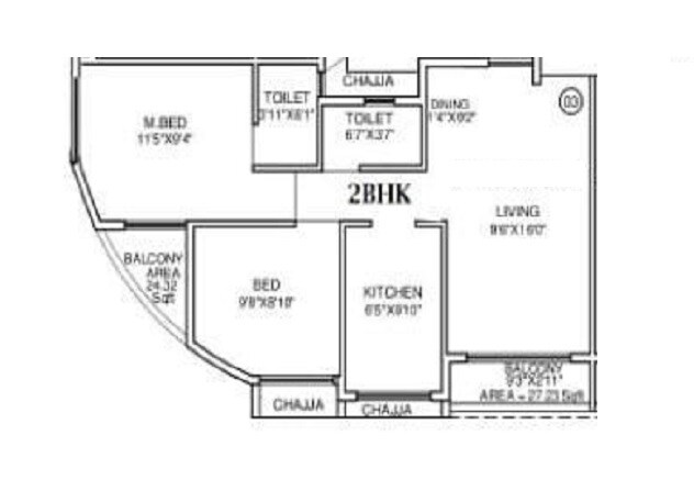 Floor plan of 2 BHK 586 Sq. Ft. Apartment in Saptarshi Mark, Mumbai