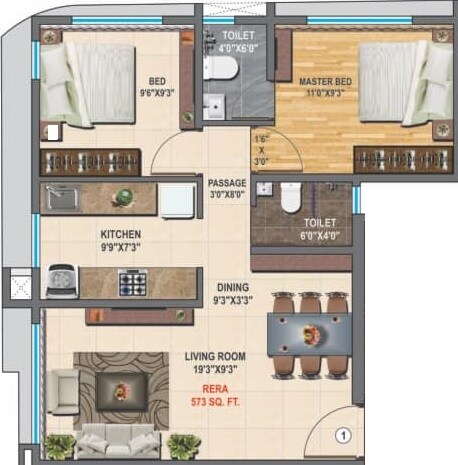 Floor plan of 2 BHK 572 Sq. Ft. Apartment in Saptrishi Shree Balaji 135, Mumbai