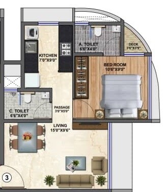 Floor plan of 1 BHK 420 Sq. Ft. Apartment in Saptrishi Shree Balaji 7, Mumbai