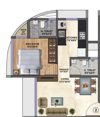 Floor plan of 1 BHK 424 Sq. Ft. Apartment in Saptrishi Shree Balaji 7, Mumbai