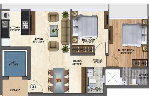 Floor plan of 2 BHK 658 Sq. Ft. Apartment in Saptrishi Shree Balaji 7, Mumbai