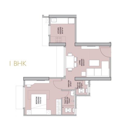 Floor plan of 1 BHK 398 Sq. Ft. Apartment in Sarah Continental Heights, Mumbai