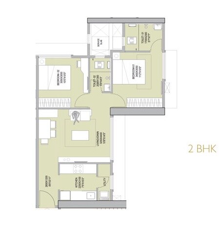 Floor plan of 2 BHK 579 Sq. Ft. Apartment in Sarah Continental Heights, Mumbai