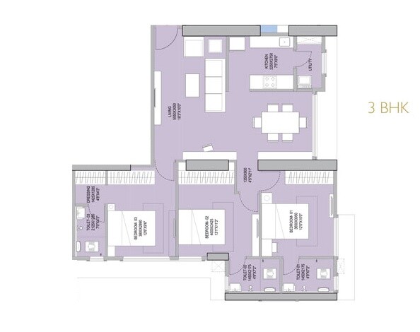 Floor plan of 3 BHK 788 Sq. Ft. Apartment in Sarah Continental Heights, Mumbai