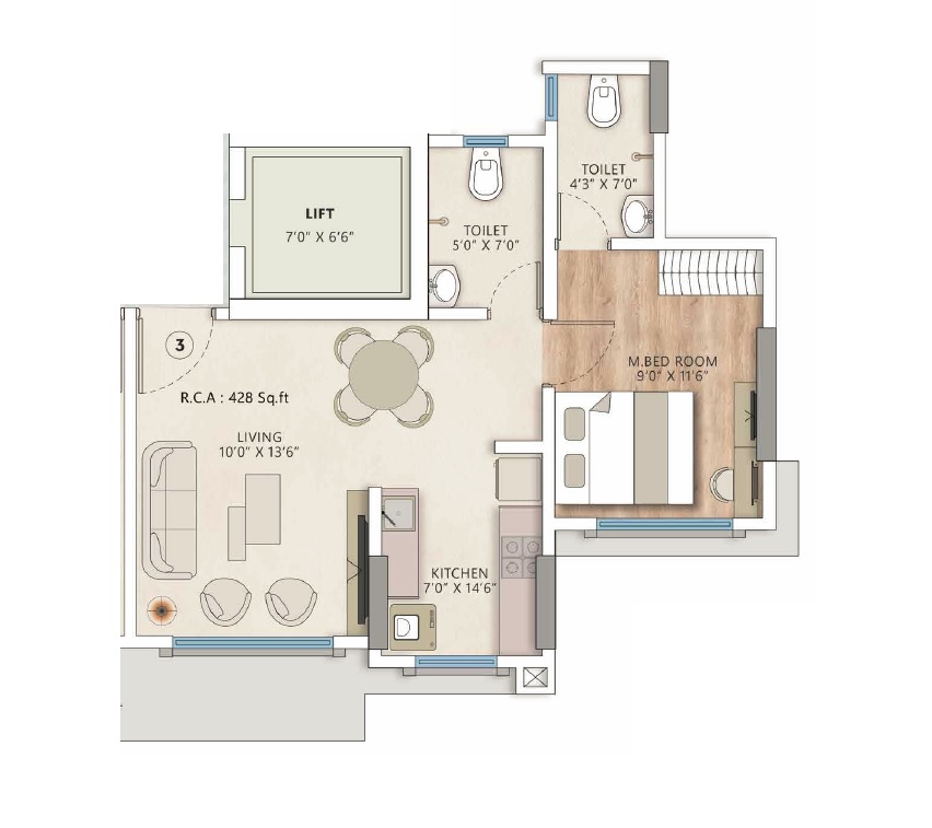 1 BHK 428 Sq. Ft. Apartment in Sardar Inspire Residency