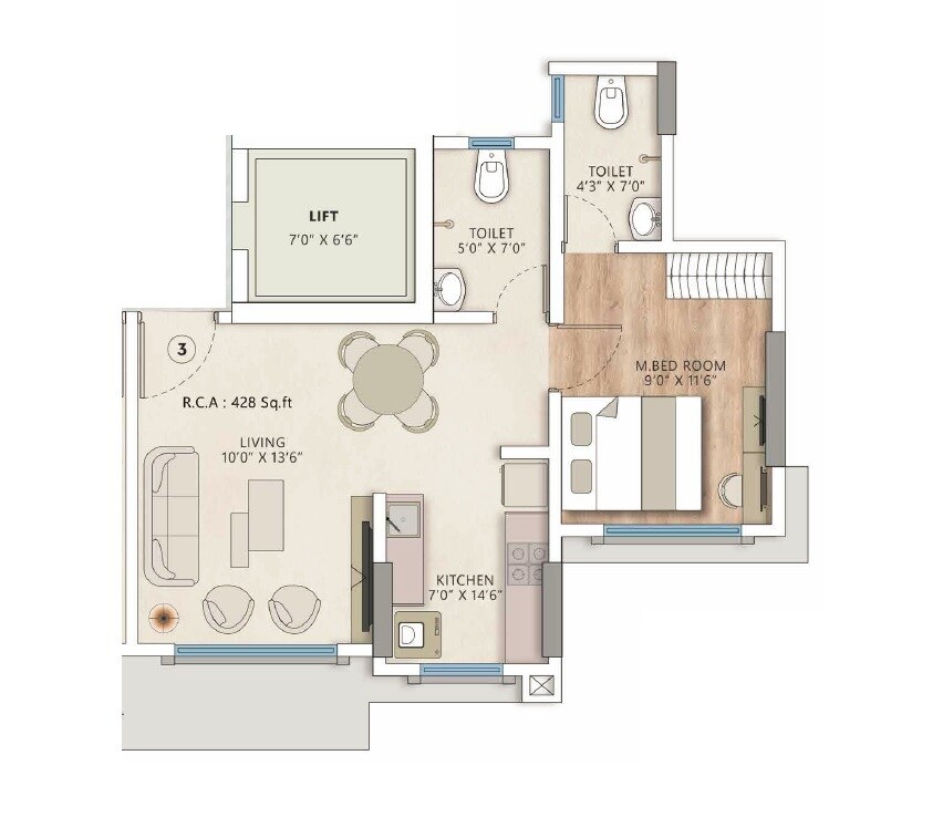 Floor plan of 1 BHK 430 Sq. Ft. Apartment in Sardar Inspire Residency, Mumbai