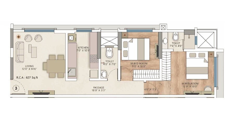 Floor plan of 2 BHK 627 Sq. Ft. Apartment in Sardar Inspire Residency, Mumbai