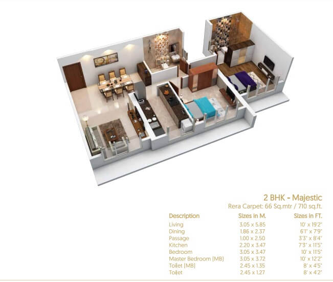 Floor plan of 2 BHK 710 Sq. Ft. Apartment in Satellite Codename Legacy, Mumbai