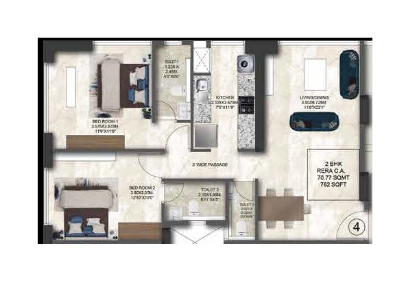 2 BHK 762 Sq. Ft. Apartment