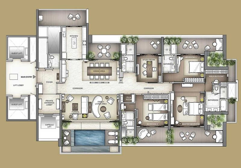 Floor plan of 4 BHK 4364 Sq. Ft. Apartment in Satra LE88, Mumbai