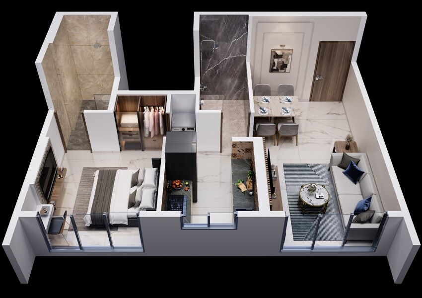 Floor plan of 1 BHK 426 Sq. Ft. Apartment in Satra Nexus, Mumbai