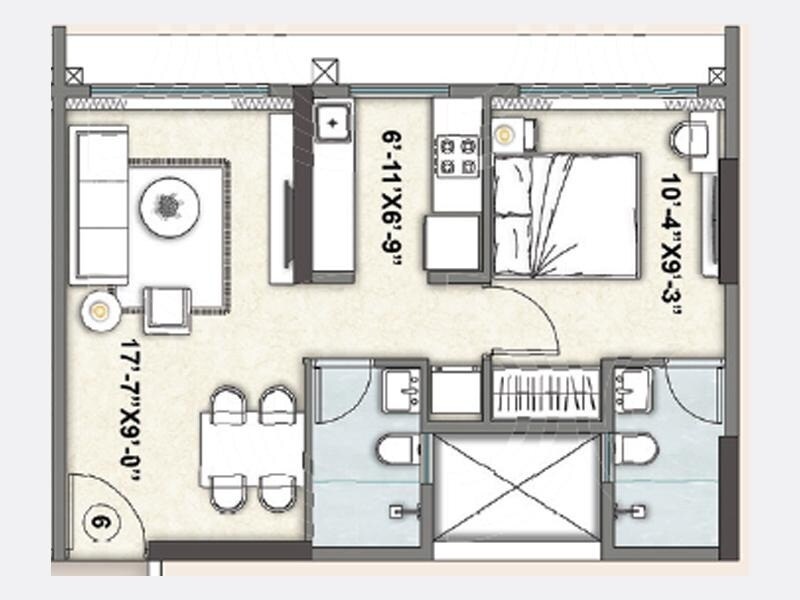 Floor plan of 1 BHK 483 Sq. Ft. Apartment in Satra Nexus, Mumbai