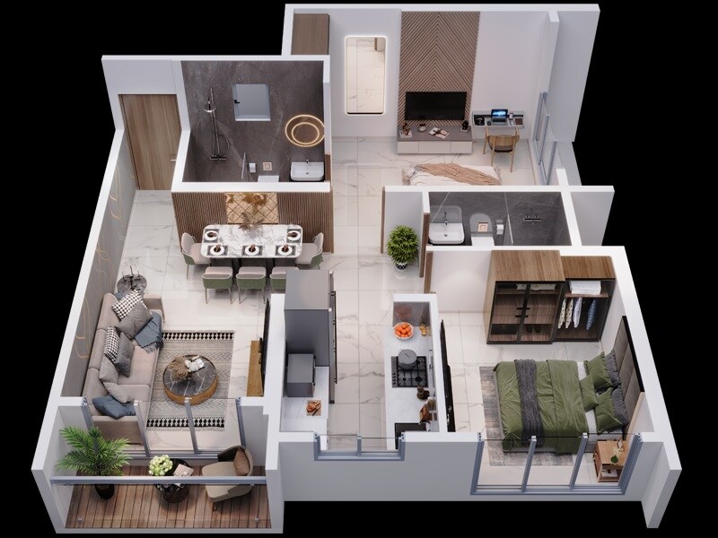 Floor plan of 2 BHK 559 Sq. Ft. Apartment in Satra Nexus, Mumbai
