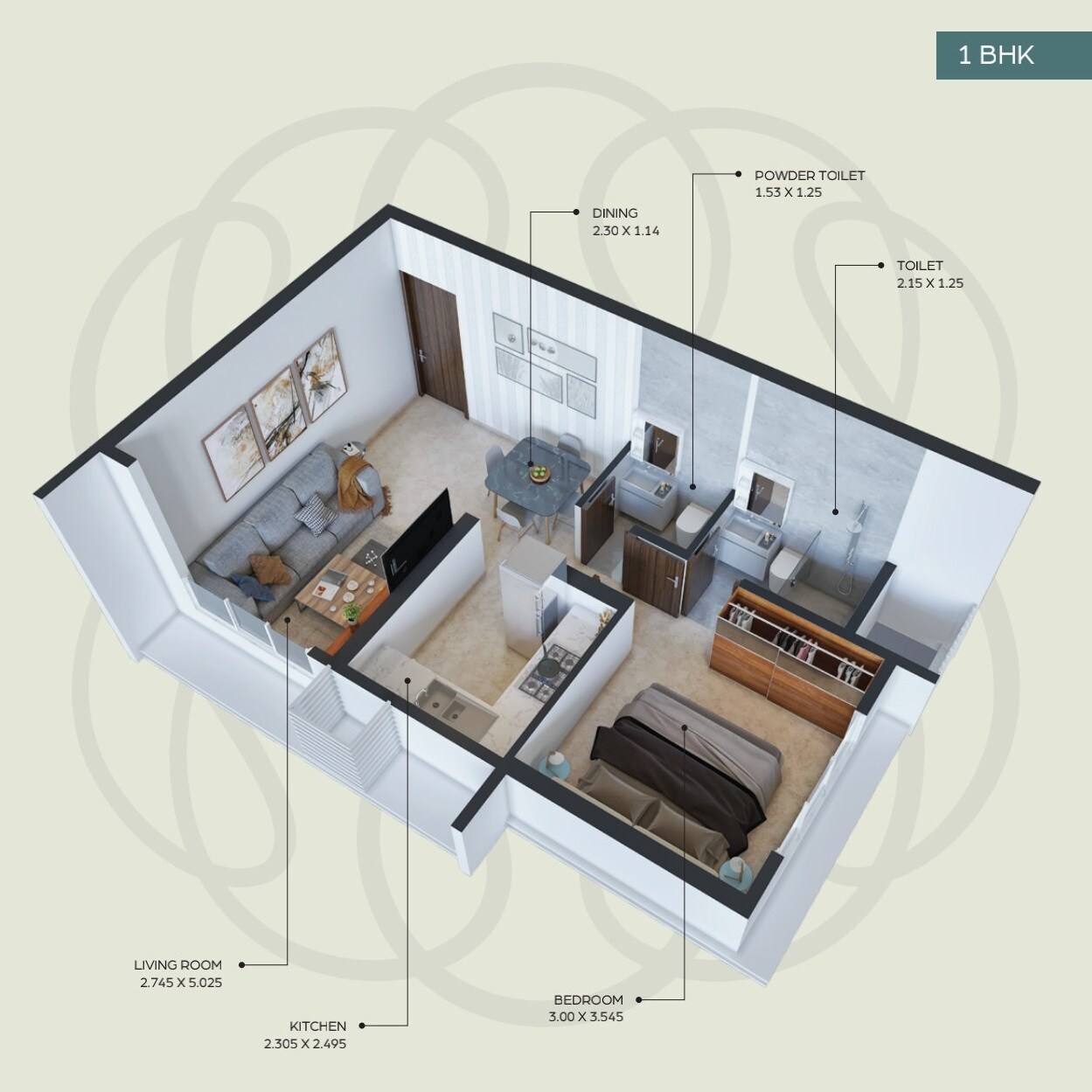 Floor plan of 1 BHK 446 Sq. Ft. Apartment in Satra One, Mumbai