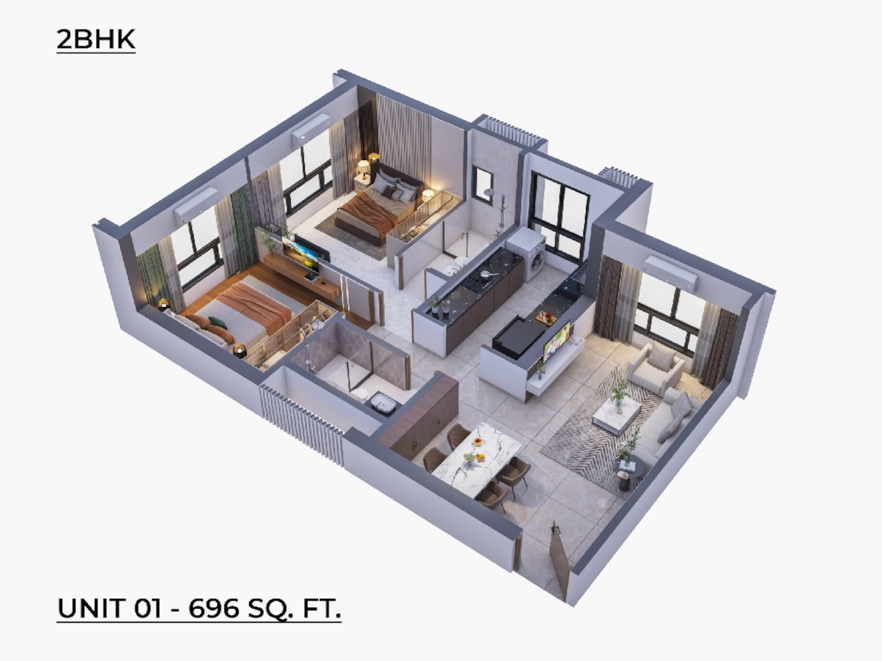 2 BHK 696 Sq. Ft. Apartment in Satviki Horizon