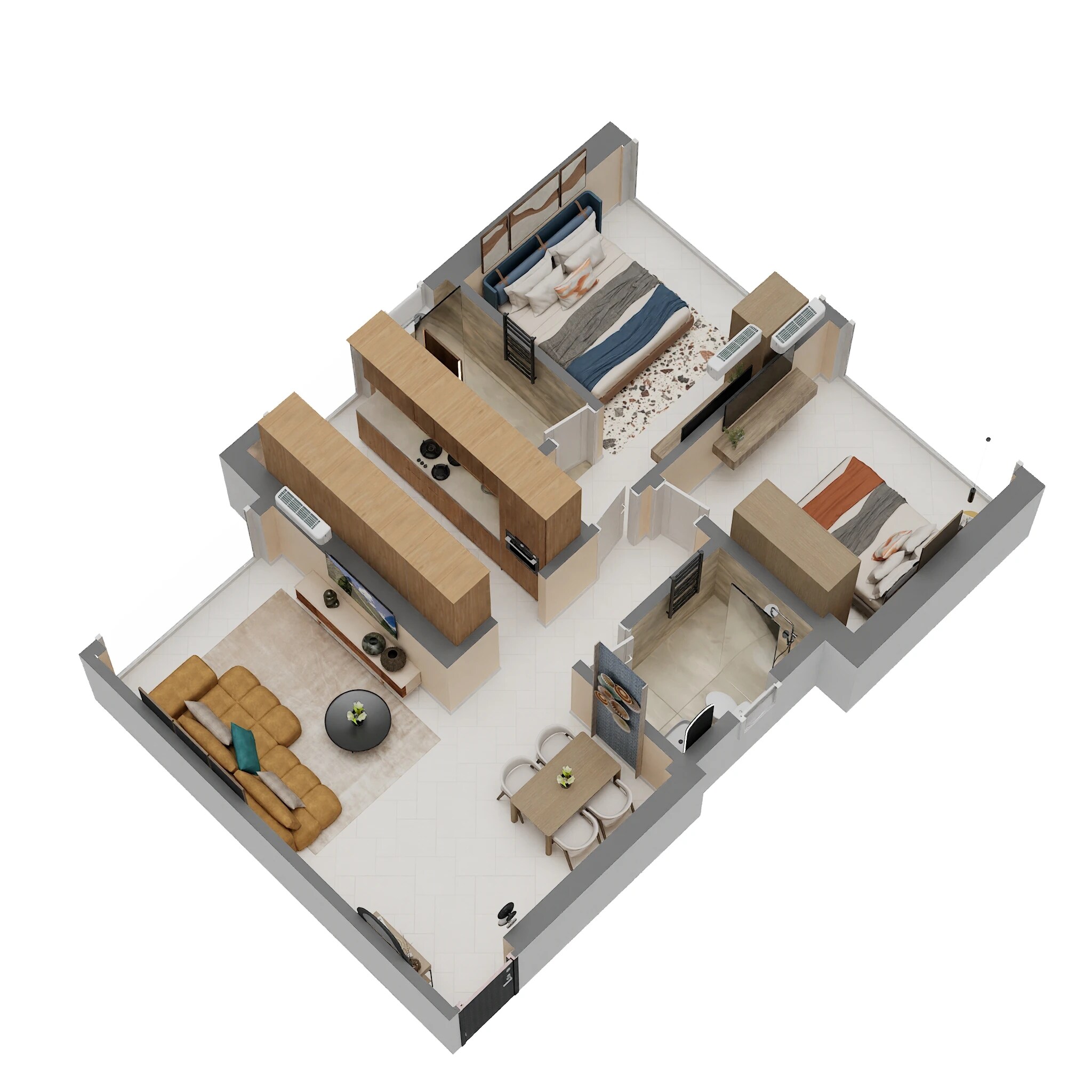 Floor plan of 2 BHK 698 Sq. Ft. Apartment in Satviki Horizon, Mumbai