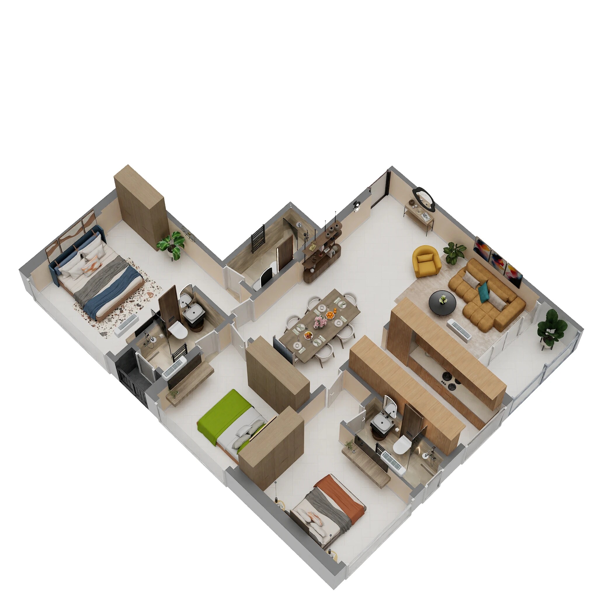 Floor plan of 3 BHK 1026 Sq. Ft. Apartment in Satviki Horizon, Mumbai