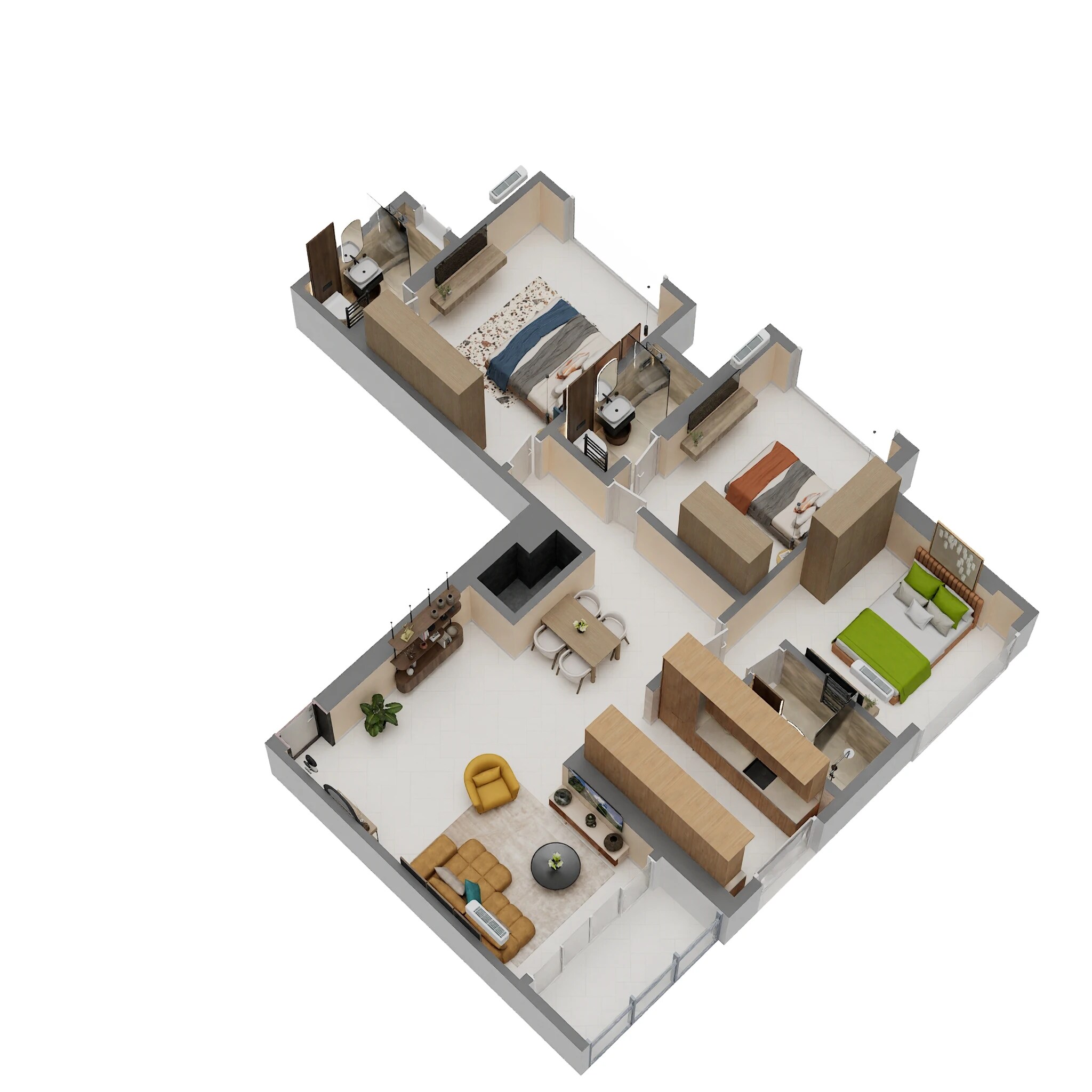 Floor plan of 3 BHK 1062 Sq. Ft. Apartment in Satviki Horizon, Mumbai
