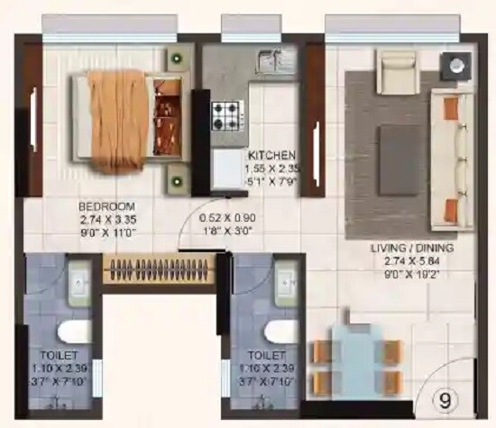 Floor plan of 1 BHK 453 Sq. Ft. Apartment in Satyadeep Hareshwar Pride, Mumbai