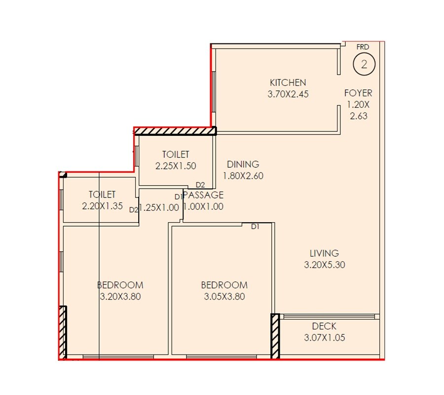Floor plan of 2 BHK 784 Sq. Ft. Apartment in Satyam Solace, Mumbai