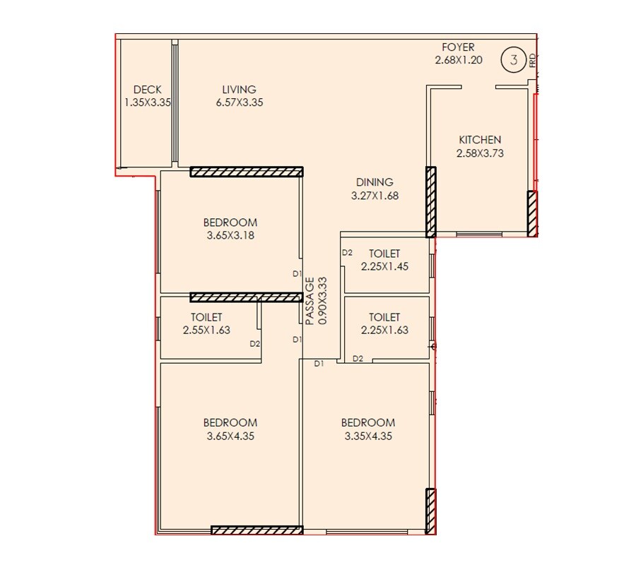 Floor plan of 3 BHK 1158 Sq. Ft. Apartment in Satyam Solace, Mumbai