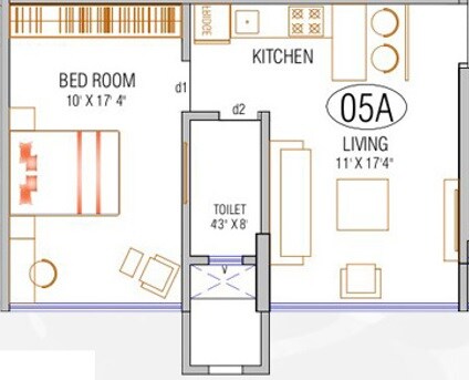 Floor plan of 1 BHK 417 Sq. Ft. Apartment in Satyam Springs, Mumbai