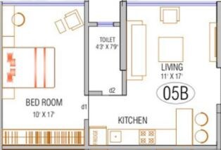 Floor plan of 1 BHK 425 Sq. Ft. Apartment in Satyam Springs, Mumbai