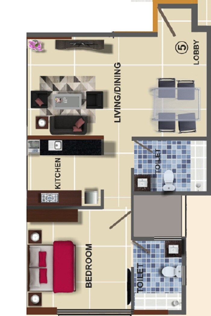 Floor plan of 1 BHK 495 Sq. Ft. Apartment in Savannah Avalon, Mumbai