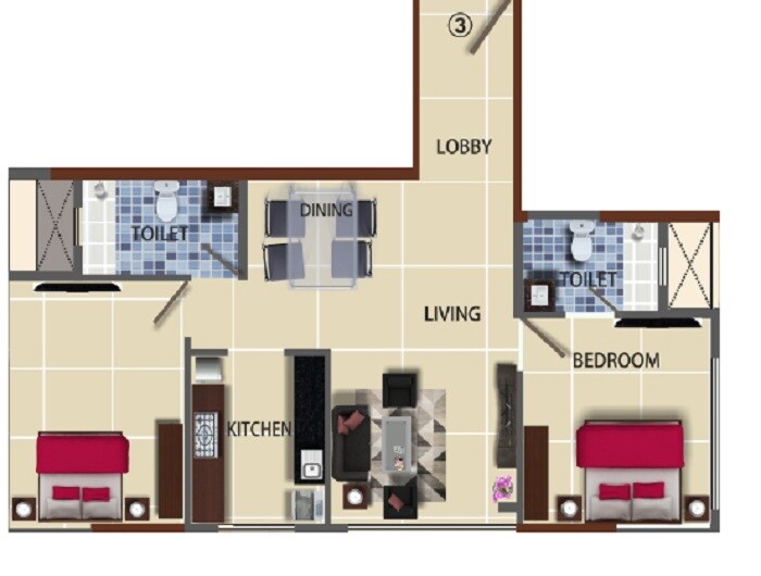 Floor plan of 2 BHK 656 Sq. Ft. Apartment in Savannah Avalon, Mumbai