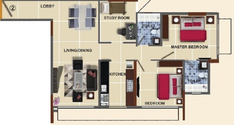 Floor plan of 3 BHK 795 Sq. Ft. Apartment in Savannah Avalon, Mumbai