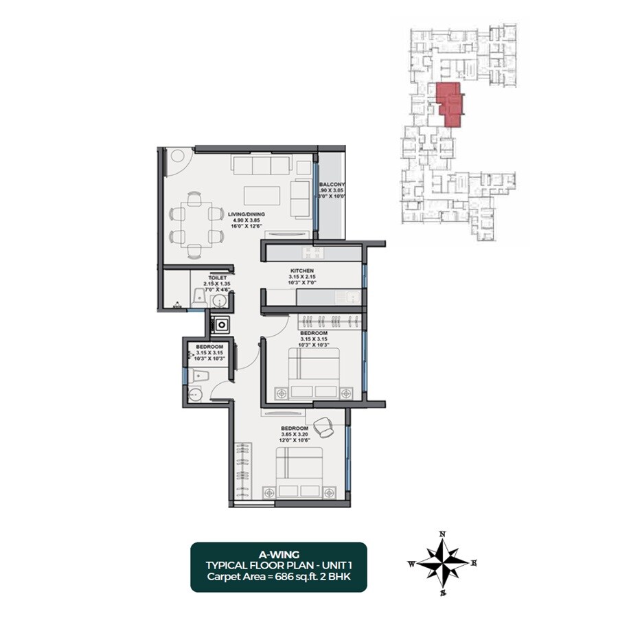 2 BHK 686 Sq. Ft. Apartment