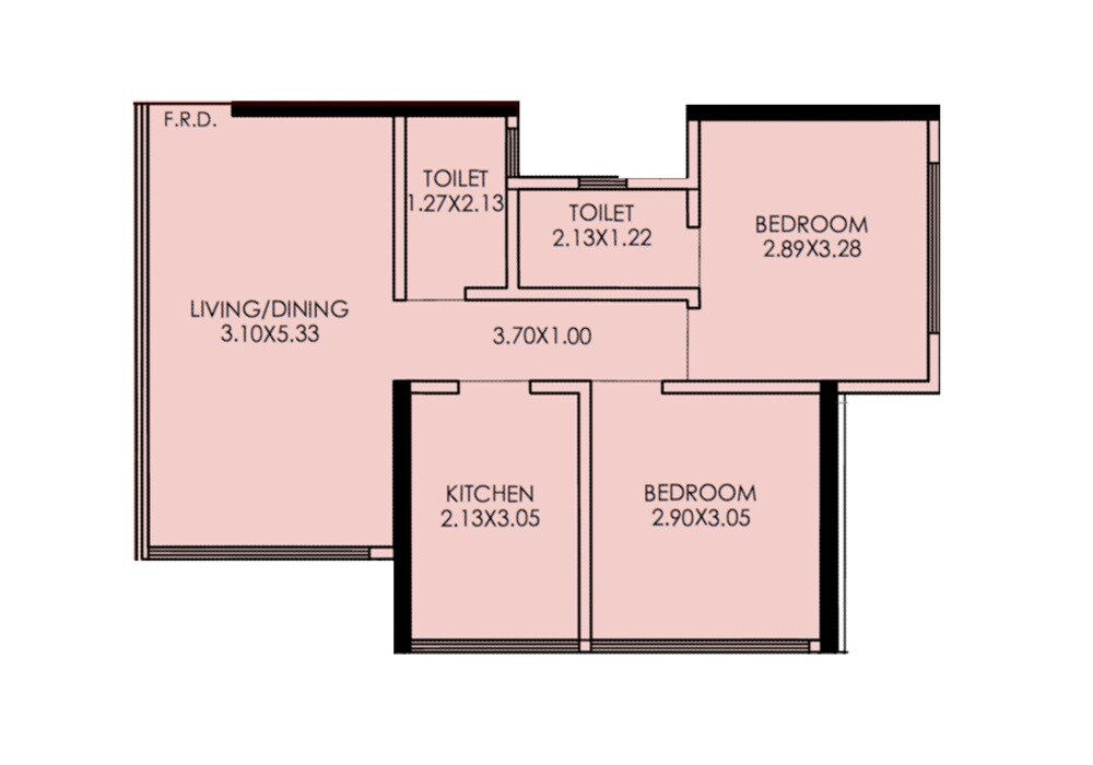 Floor plan of 2 BHK 577 Sq. Ft. Apartment in Savvy Merushikhar Sindhu Baug Towers, Mumbai