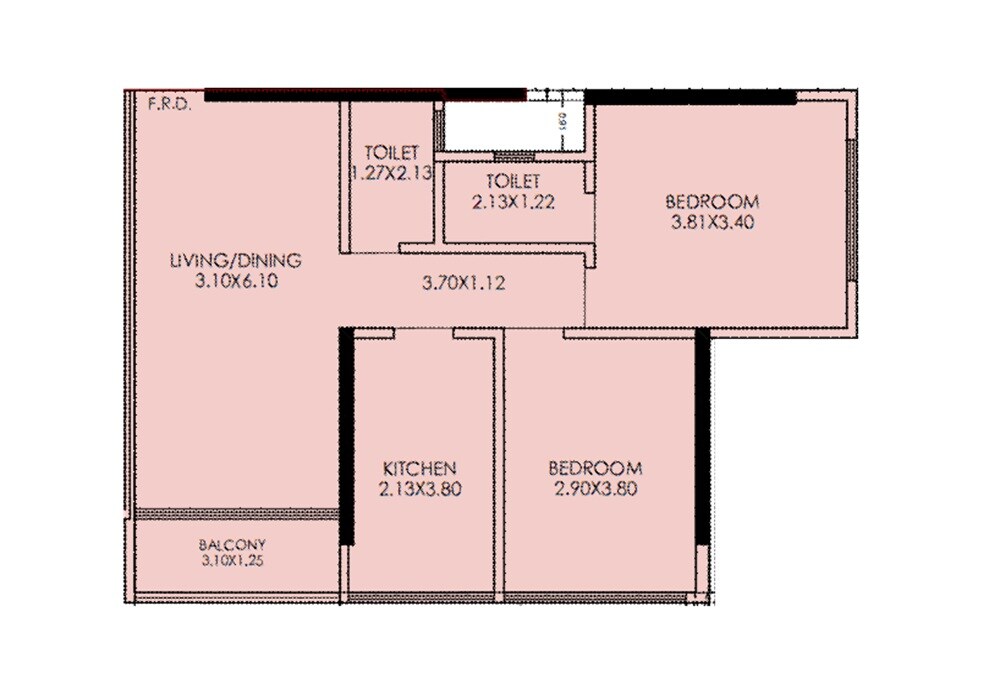 Floor plan of 2 BHK 750 Sq. Ft. Apartment in Savvy Merushikhar Sindhu Baug Towers, Mumbai