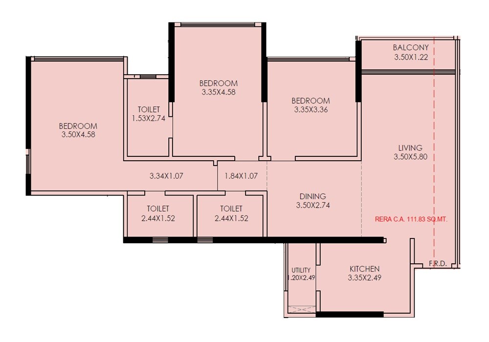 Floor plan of 3 BHK 1204 Sq. Ft. Apartment in Savvy Merushikhar Sindhu Baug Towers, Mumbai